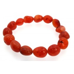 Carnelian Gemstone Smooth Pebble Elasticated Bracelet